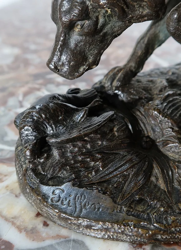 Bronze « L’enfant et le chien » signé Peiffer – Fin XIXe