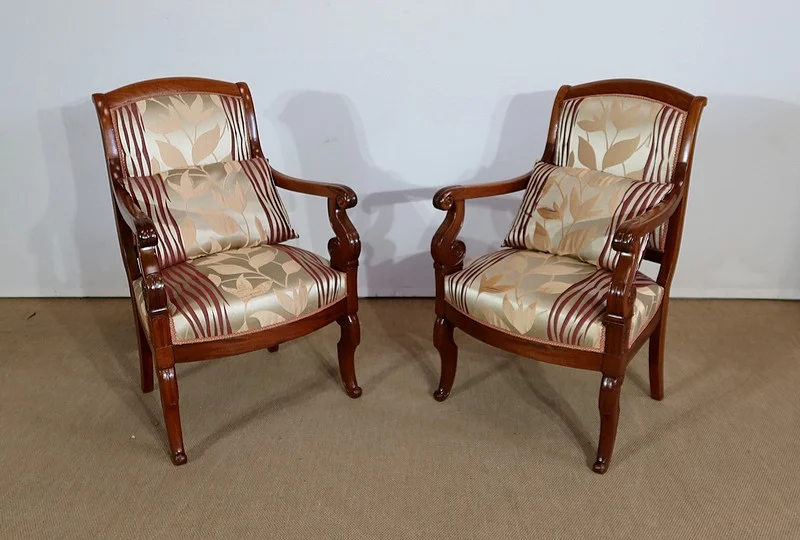 Paire de Fauteuils en Acajou de Cuba massif, époque Restauration – Début XIXe