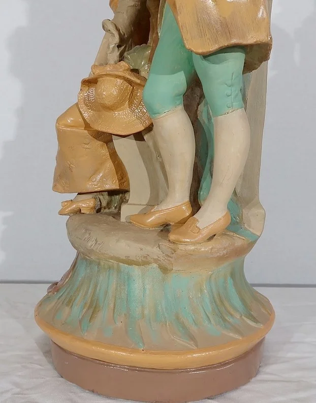 Important Groupe en plâtre « Le loup et l’agneau », de F-A. Piquemal - Fin XIXe