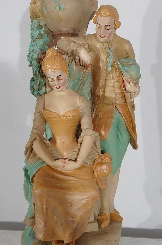 Important Groupe en plâtre « Le loup et l’agneau », de F-A. Piquemal - Fin XIXe