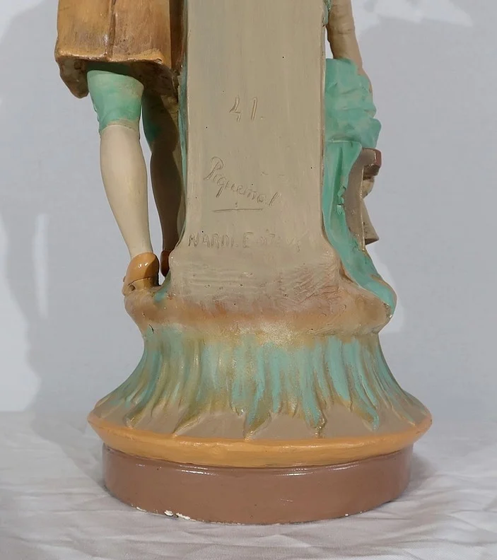 Important Groupe en plâtre « Le loup et l’agneau », de F-A. Piquemal - Fin XIXe