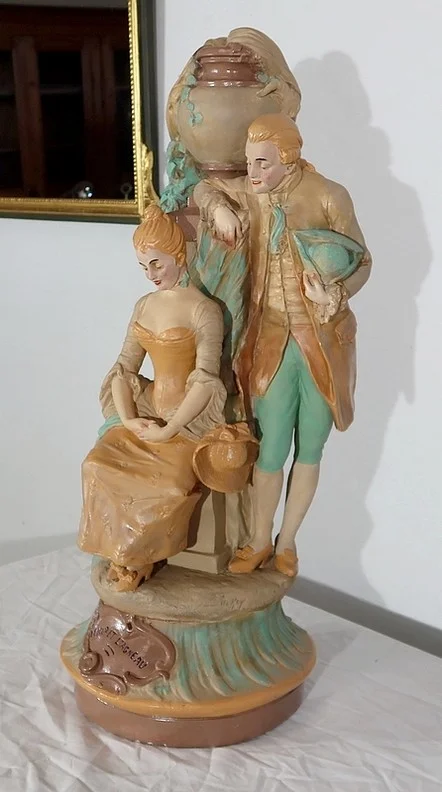 Important Groupe en plâtre « Le loup et l’agneau », de F-A. Piquemal - Fin XIXe