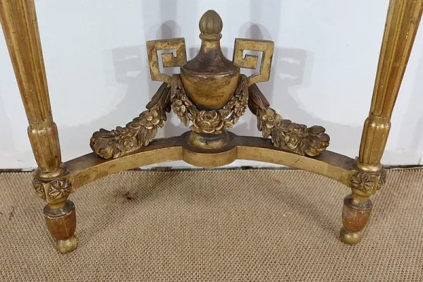Console d’appui Demi-lune en Marbre et Bois doré, Louis XVI – Milieu XIXe