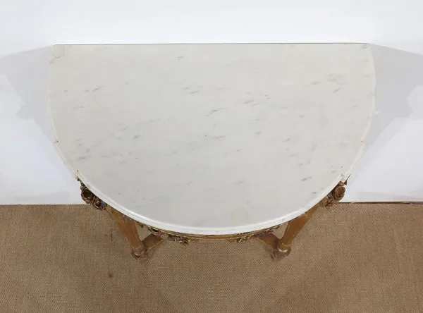 Console d’appui Demi-lune en Marbre et Bois doré, Louis XVI – Milieu XIXe