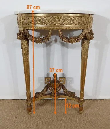 Console d’appui Demi-lune en Marbre et Bois doré, Louis XVI – Milieu XIXe