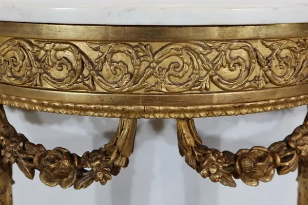 Console d’appui Demi-lune en Marbre et Bois doré, Louis XVI – Milieu XIXe