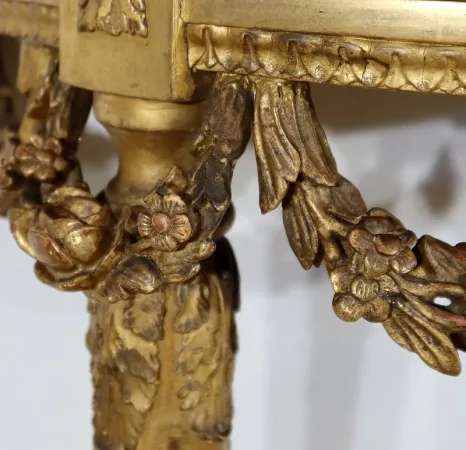 Console d’appui Demi-lune en Marbre et Bois doré, Louis XVI – Milieu XIXe