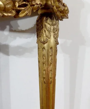 Console d’appui Demi-lune en Marbre et Bois doré, Louis XVI – Milieu XIXe