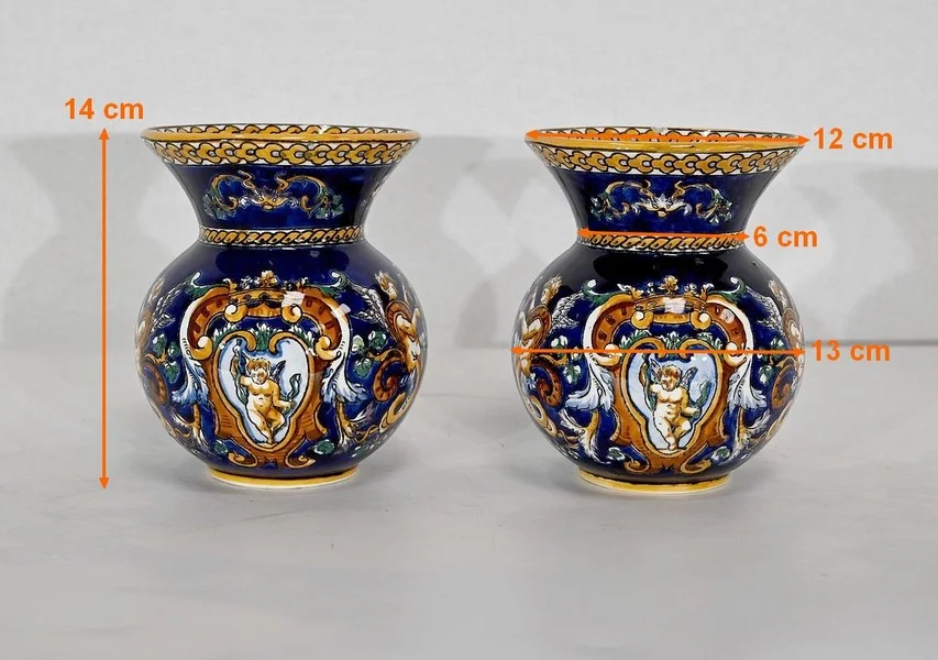Plateau et Vases en Faïence de Gien, style Renaissance – Début XXe