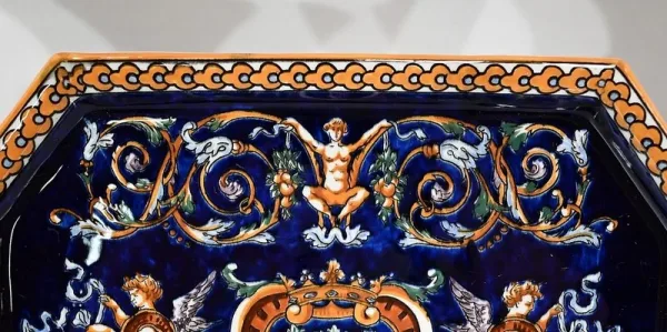 Plateau et Vases en Faïence de Gien, style Renaissance – Début XXe