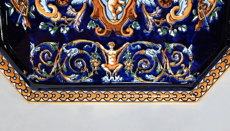Plateau et Vases en Faïence de Gien, style Renaissance – Début XXe