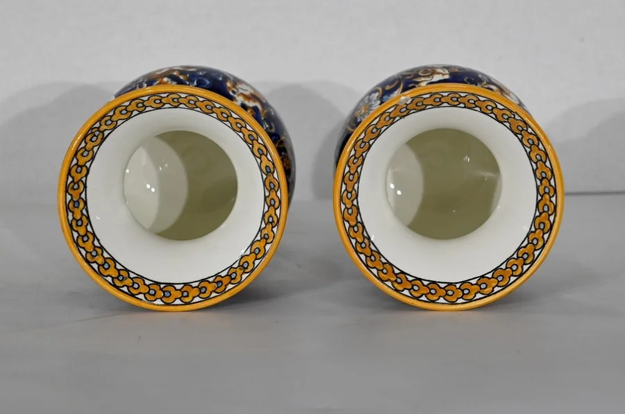 Plateau et Vases en Faïence de Gien, style Renaissance – Début XXe