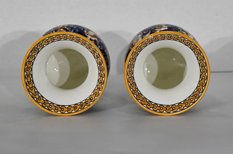 Plateau et Vases en Faïence de Gien, style Renaissance – Début XXe