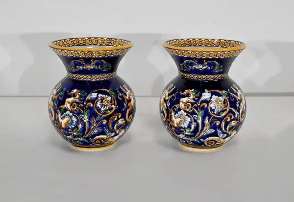 Plateau et Vases en Faïence de Gien, style Renaissance – Début XXe