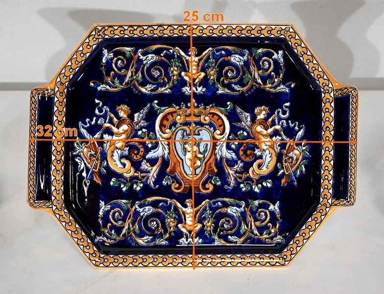 Plateau et Vases en Faïence de Gien, style Renaissance – Début XXe