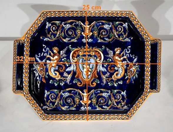 Plateau et Vases en Faïence de Gien, style Renaissance – Début XXe