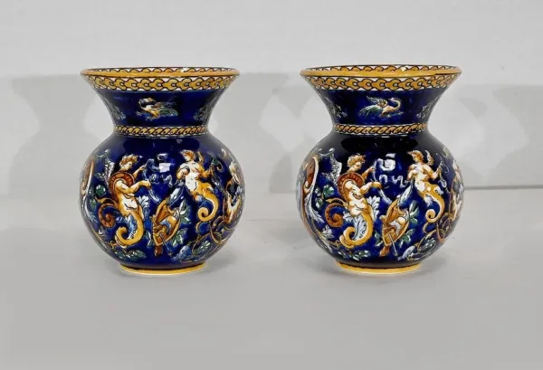 Plateau et Vases en Faïence de Gien, style Renaissance – Début XXe
