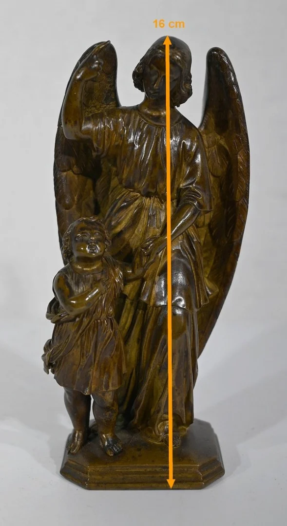 Bronze Patiné, « Enfant conduit par un Ange » – 1900