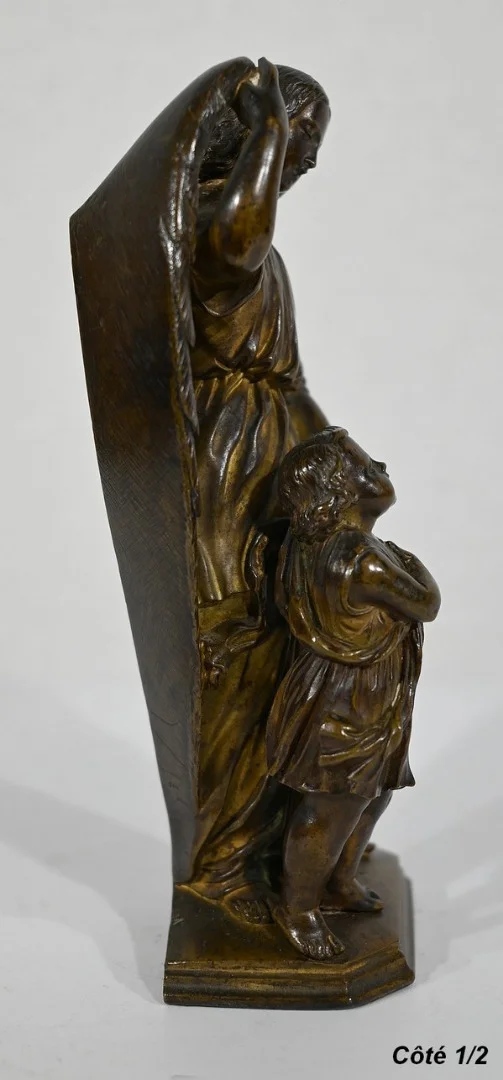 Bronze Patiné, « Enfant conduit par un Ange » – 1900