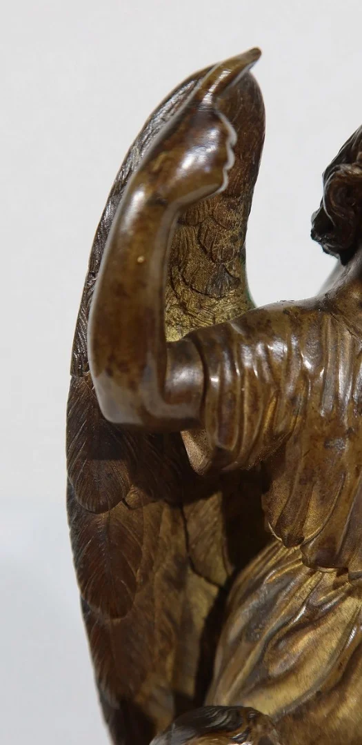 Bronze Patiné, « Enfant conduit par un Ange » – 1900