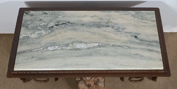 Table Basse en Fer Forgé et Marbre, J.M. Rothschild – 1950