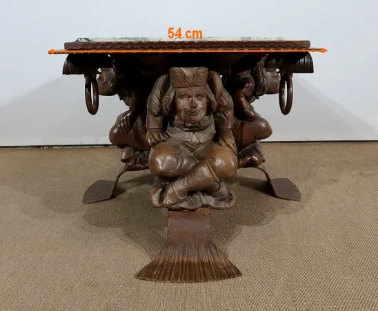 Table Basse en Fer Forgé et Marbre, J.M. Rothschild – 1950