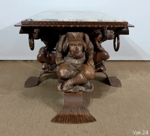 Table Basse en Fer Forgé et Marbre, J.M. Rothschild – 1950