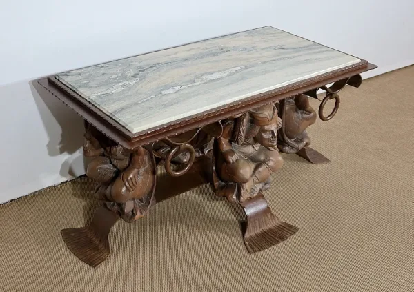 Table Basse en Fer Forgé et Marbre, J.M. Rothschild – 1950