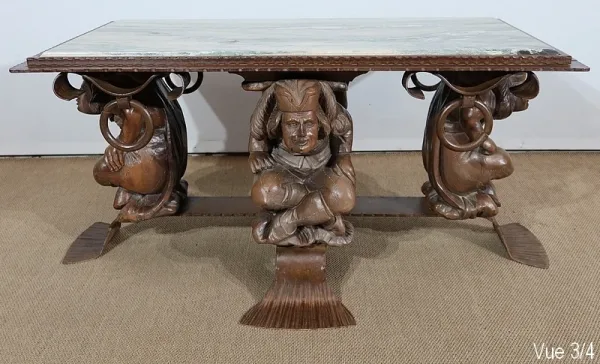 Table Basse en Fer Forgé et Marbre, J.M. Rothschild – 1950