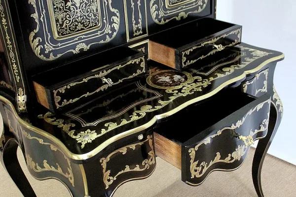 Rare Cabinet en Bois Noirci et Laiton, époque Napoléon III - XIXe