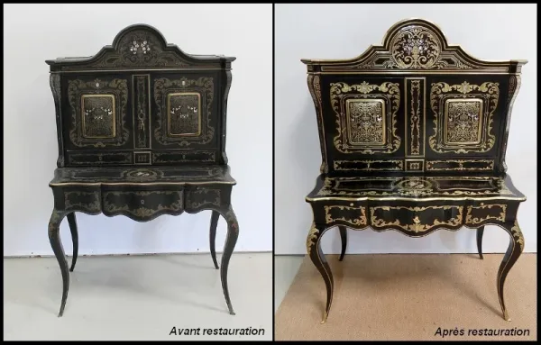 Rare Cabinet en Bois Noirci et Laiton, époque Napoléon III - XIXe