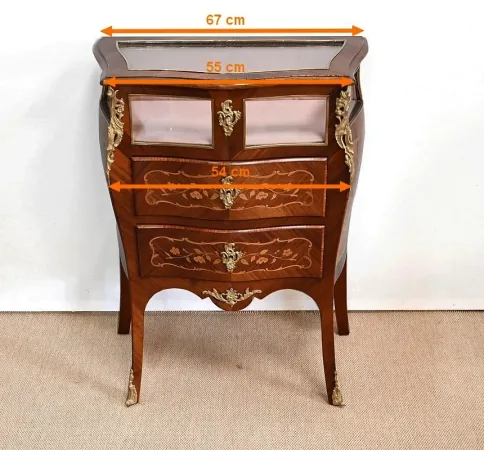 Petite Commode Vitrine en Acajou et Bois de Violette, style Louis XV – Fin XIXe