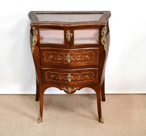 Petite Commode Vitrine en Acajou et Bois de Violette, style Louis XV – Fin XIXe