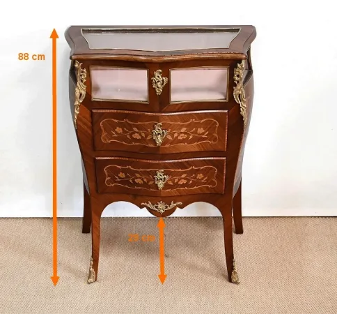 Petite Commode Vitrine en Acajou et Bois de Violette, style Louis XV – Fin XIXe