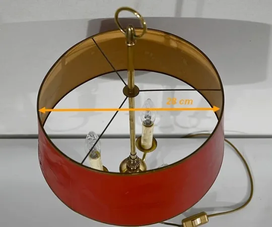 Lampe Bouillotte en Laiton à abat-jour Rouge, style Louis XVI – XXe