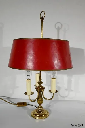 Lampe Bouillotte en Laiton à abat-jour Rouge, style Louis XVI – XXe