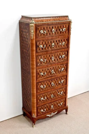 Secrétaire Semainier en Bois Précieux, style Louis XV, époque Napoléon III – Milieu XIXe