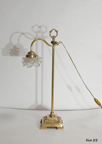 Petite Lampe Tulipe en Verre et Bronze, réglable, Art Déco – 1920