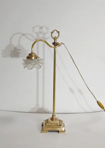 Petite Lampe Tulipe en Verre et Bronze, réglable, Art Déco – 1920