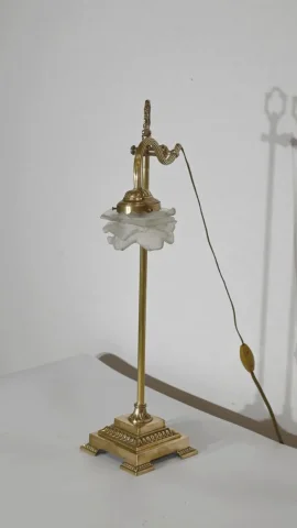 Petite Lampe Tulipe en Verre et Bronze, réglable, Art Déco – 1920