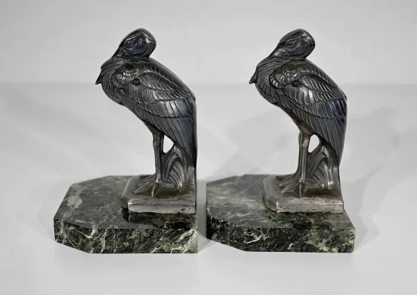 Paire de Serre-livres « Hérons » signés M. Frécourt, Art Déco – 1920