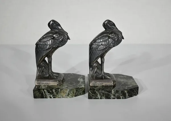 Paire de Serre-livres « Hérons » signés M. Frécourt, Art Déco – 1920