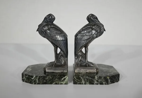 Paire de Serre-livres « Hérons » signés M. Frécourt, Art Déco – 1920