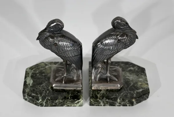 Paire de Serre-livres « Hérons » signés M. Frécourt, Art Déco – 1920