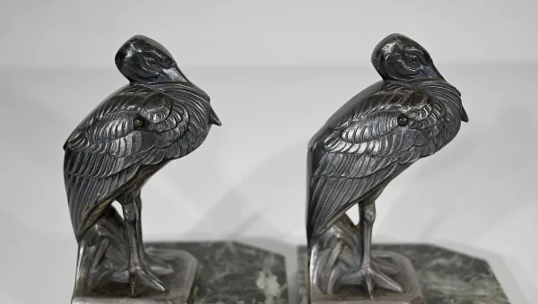 Paire de Serre-livres « Hérons » signés M. Frécourt, Art Déco – 1920