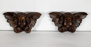 PAIR OF CARVED WOOD CHERUBS
