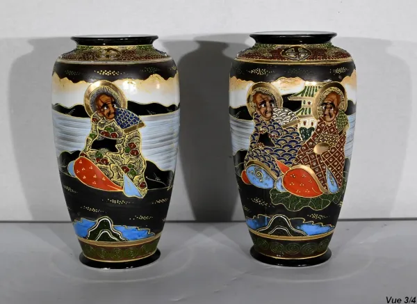 Paire de Vases Satsuma en Porcelaine du Japon – Début XXe