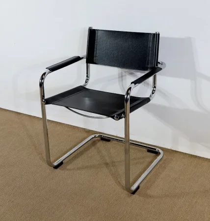 Paire de Fauteuils en Cuir et Métal Chromé, d’après M. Breuer – 1970