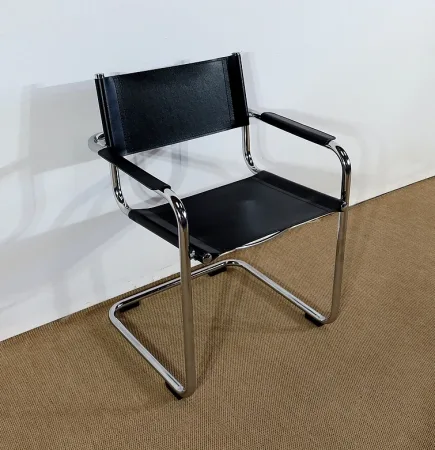 Paire de Fauteuils en Cuir et Métal Chromé, d’après M. Breuer – 1970