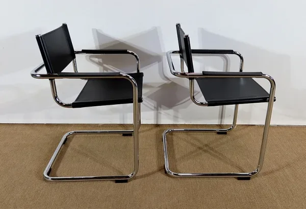 Paire de Fauteuils en Cuir et Métal Chromé, d’après M. Breuer – 1970